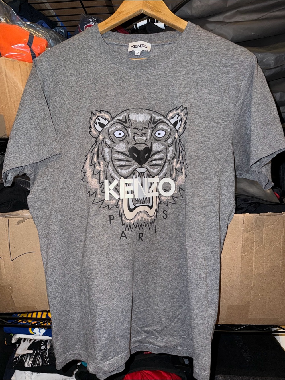 KENZO Men's Grey Tiger Logo T-Shirt Size Men’s Medium Front Graphic Designer Tee